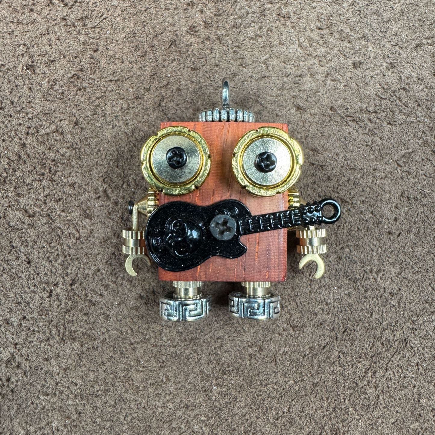 Original Handmade Punk Robot Pendant - Artisan Wooden Keychain & Phone Charm, Unique Unisex Necklace Accessory