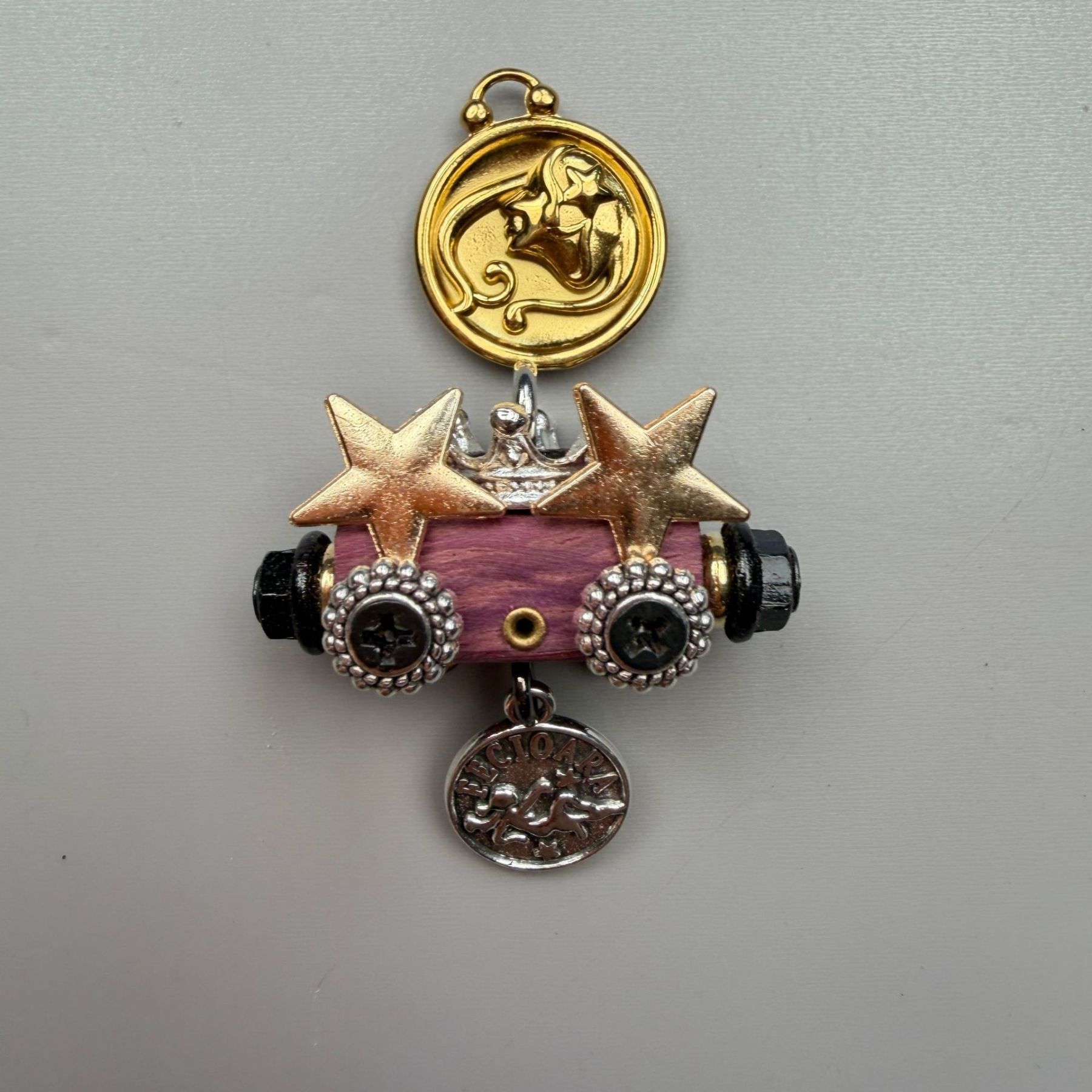 Zodiac Steampunk Robot Pendant - 12 Signs Handmade Wooden Charm for Necklace & Keychain, Unique Astrology Accessory