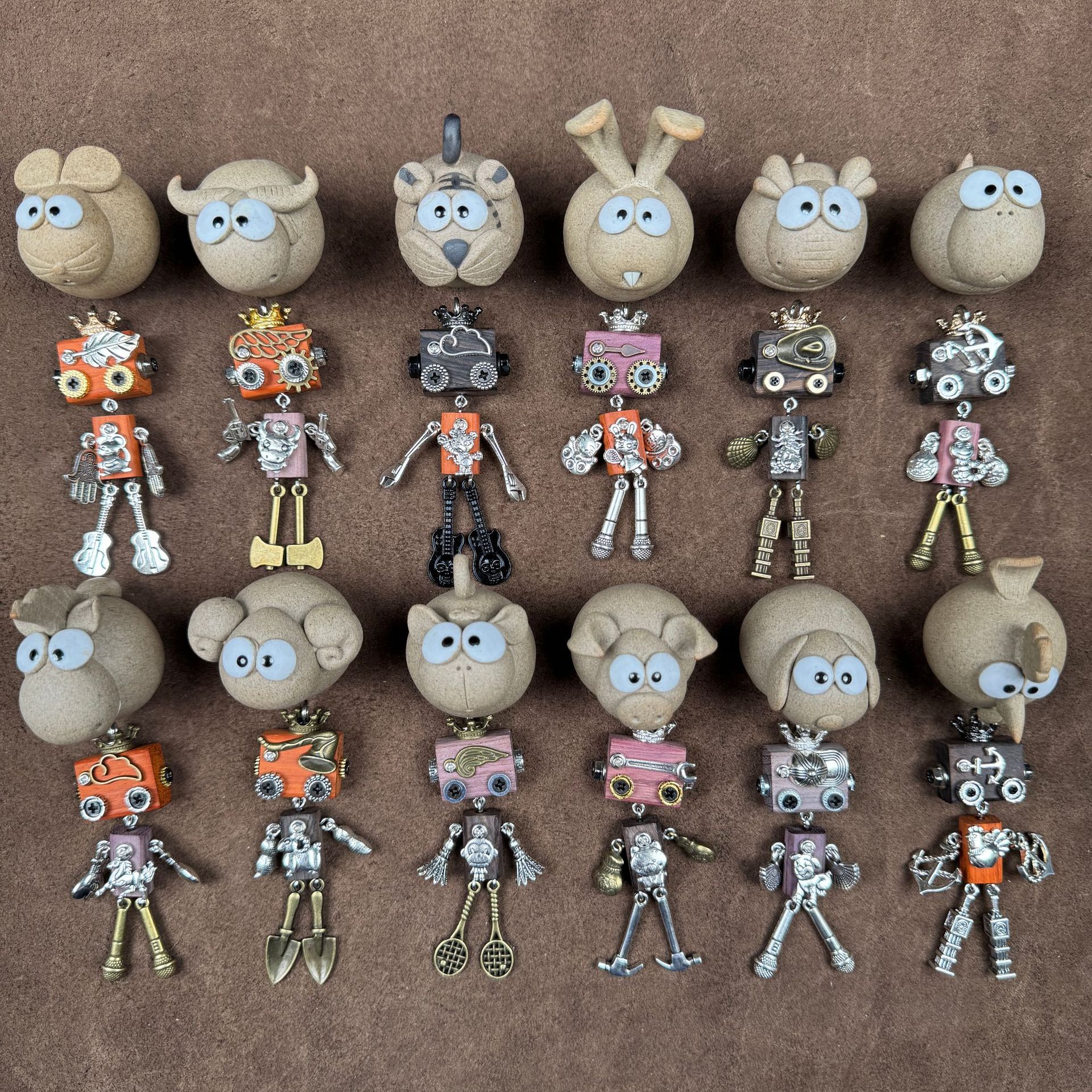 Personalized Zodiac Gift - Punk Robot Animal Keychain, Handmade Wooden Necklace Pendant with 12 Chinese Zodiac Signs