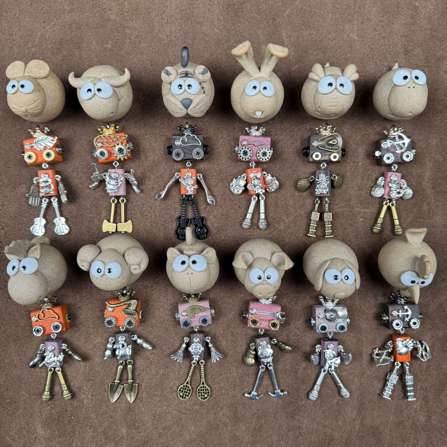 Personalized Zodiac Gift - Punk Robot Animal Keychain, Handmade Wooden Necklace Pendant with 12 Chinese Zodiac Signs