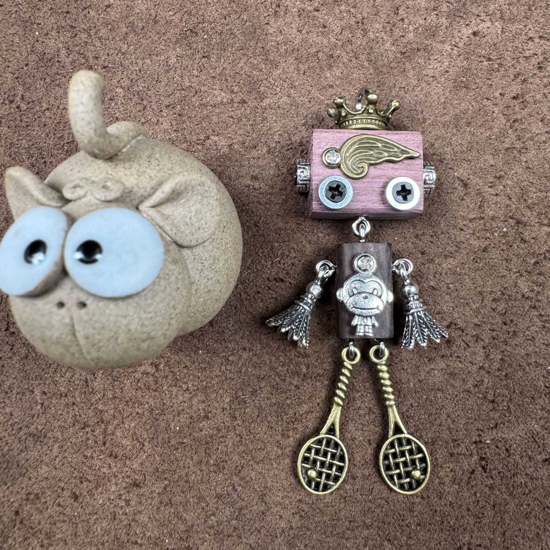 Personalized Zodiac Gift - Punk Robot Animal Keychain, Handmade Wooden Necklace Pendant with 12 Chinese Zodiac Signs