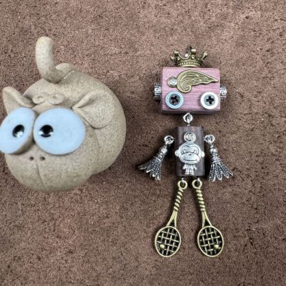 Personalized Zodiac Gift - Punk Robot Animal Keychain, Handmade Wooden Necklace Pendant with 12 Chinese Zodiac Signs