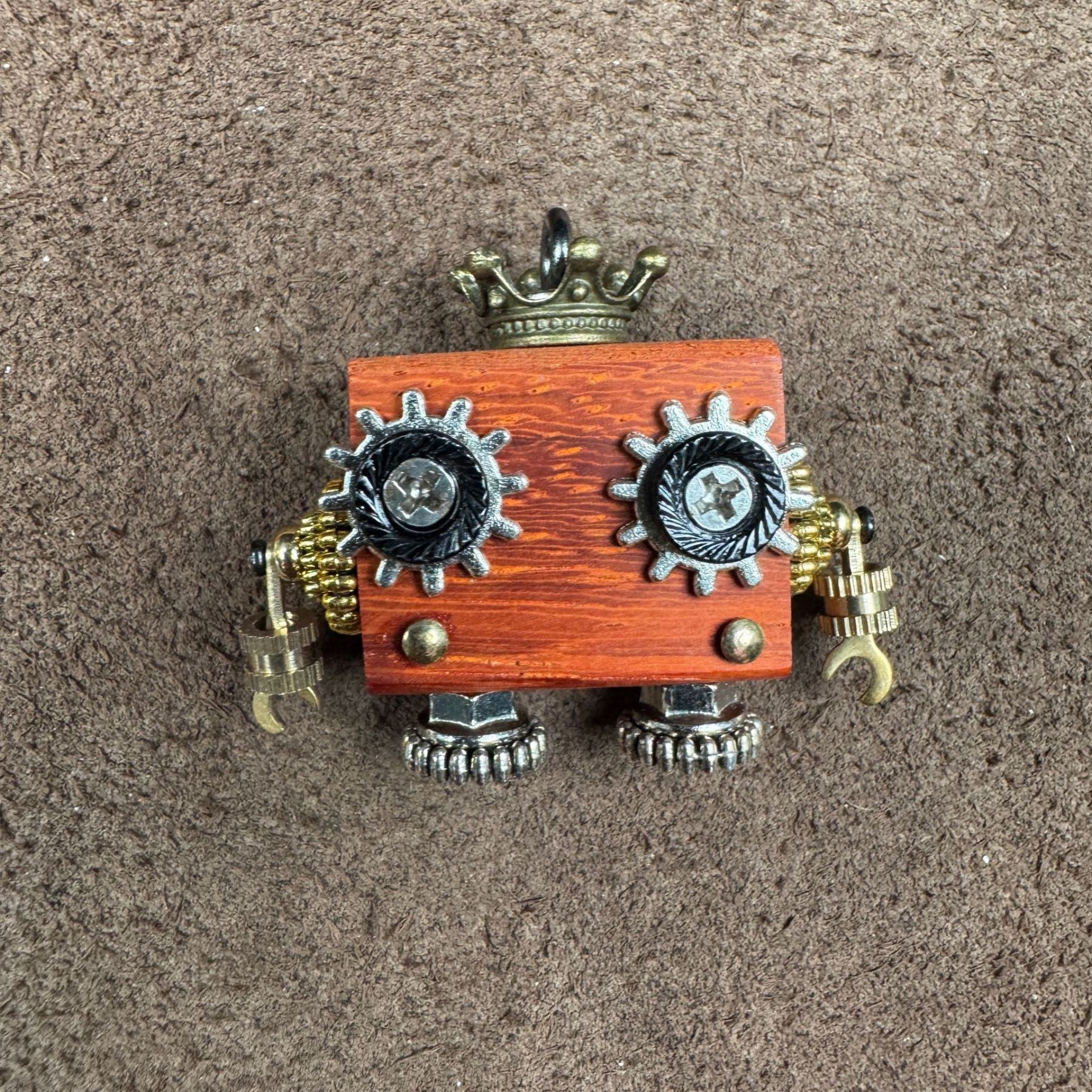 Original Handmade Punk Robot Pendant - Artisan Wooden Keychain & Phone Charm, Unique Unisex Necklace Accessory
