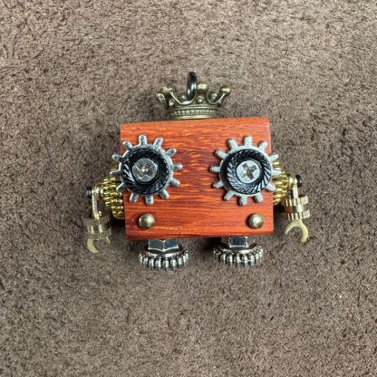 Original Handmade Punk Robot Pendant - Artisan Wooden Keychain & Phone Charm, Unique Unisex Necklace Accessory