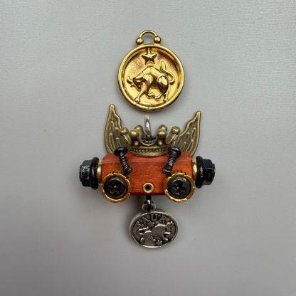 Zodiac Steampunk Robot Pendant - 12 Signs Handmade Wooden Charm for Necklace & Keychain, Unique Astrology Accessory