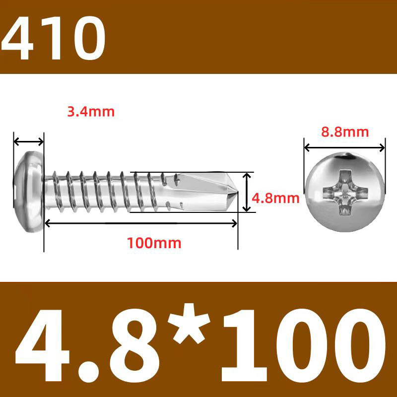 410 Stainless Steel Cross Round Head Self-Drilling Screws (Self-Tapping & Self-Drilling Teardrop Thread Screws) – Fully Hardened Fasteners, Full Specifications from M2.9 to M6.3