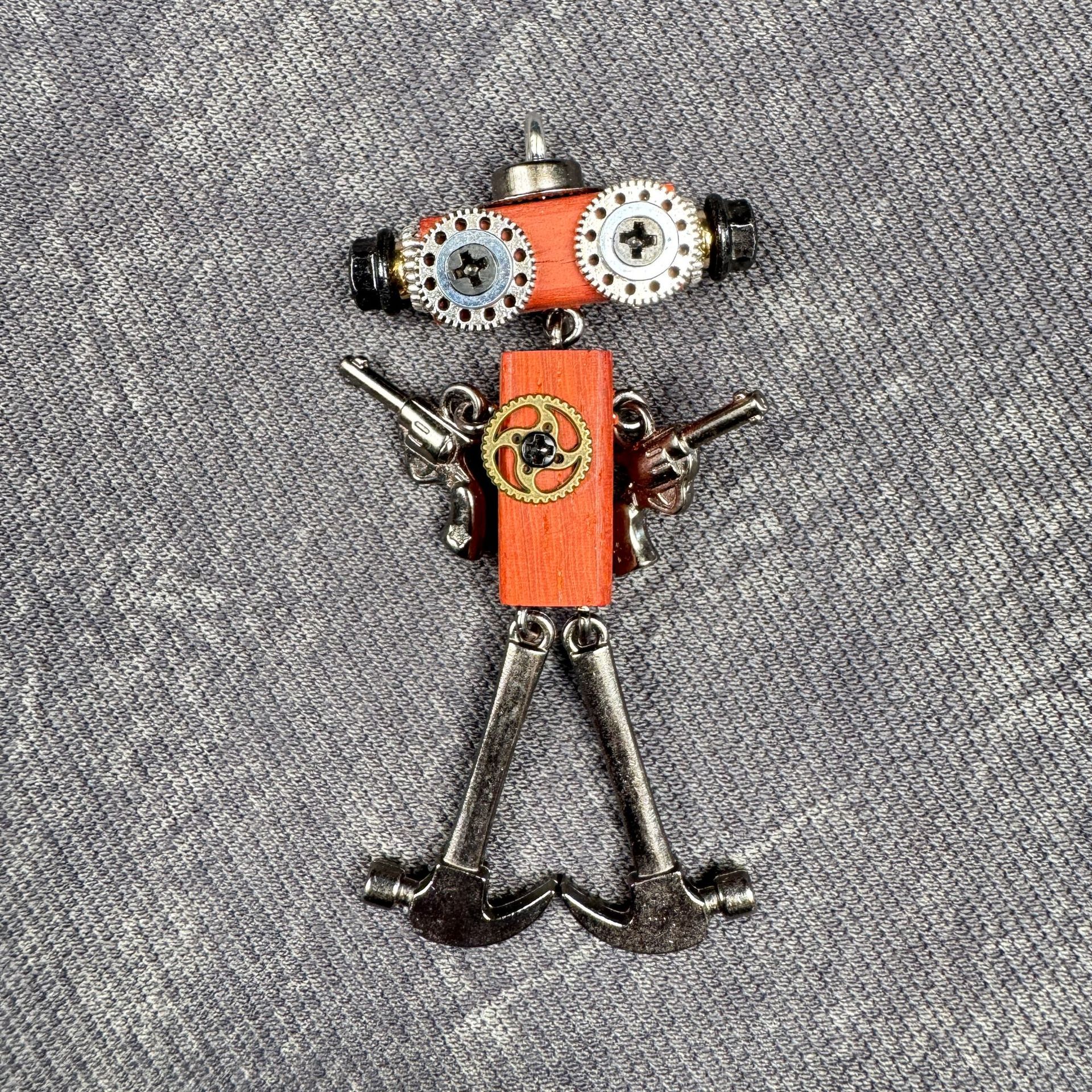 Steampunk Robot Wearable Art - Adjustable Handmade Wood Pendant for Custom Necklace & Tech Strap, Unisex Gift