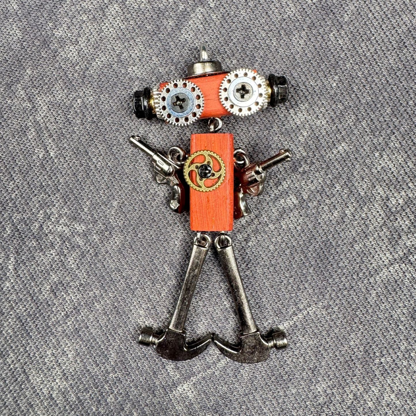 Steampunk Robot Wearable Art - Adjustable Handmade Wood Pendant for Custom Necklace & Tech Strap, Unisex Gift