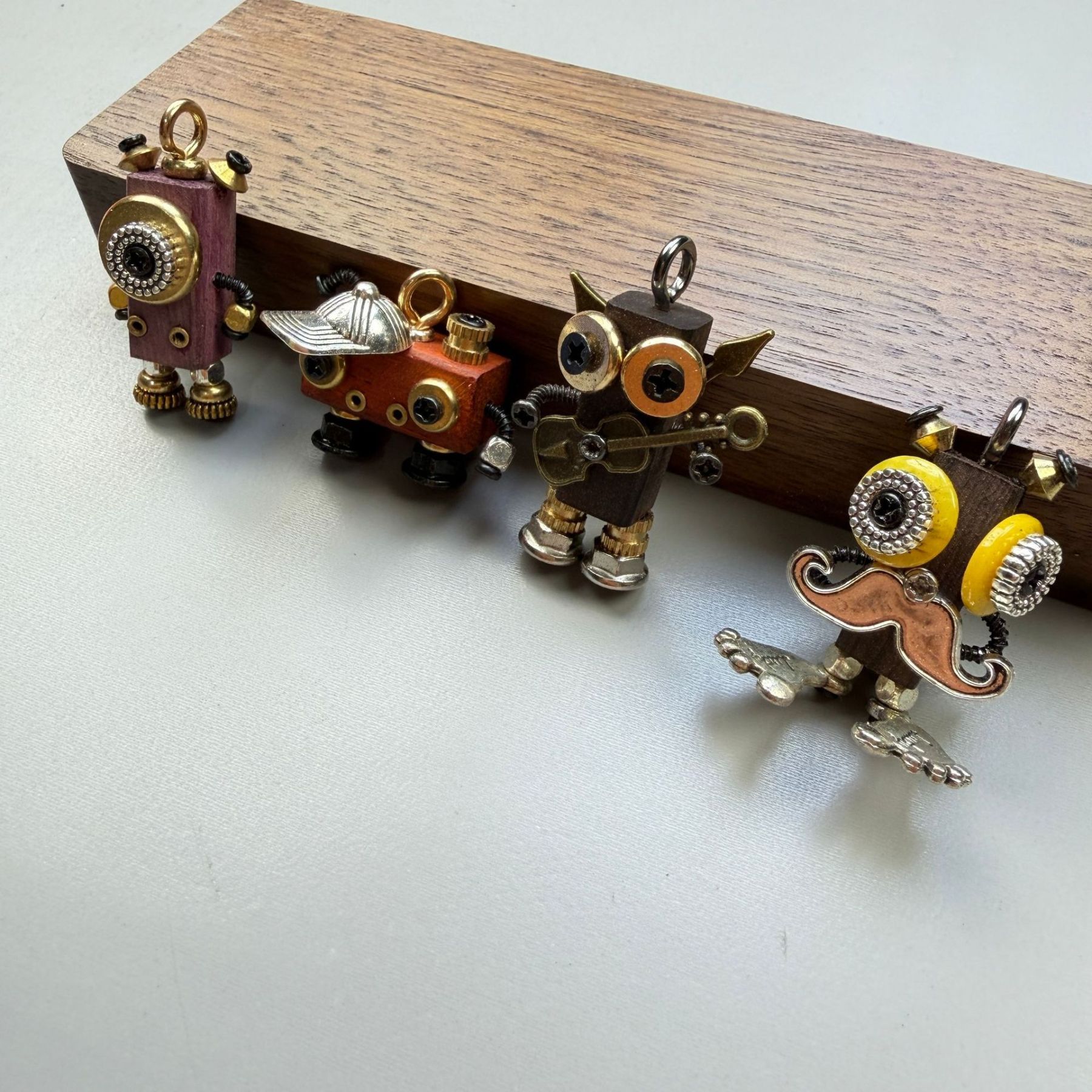 Handmade Punk Robot Pendant - Quirky Wooden Keychain, Phone Charm & Necklace Charm for Men and Women - Steampunk Gothic Geek Accessory