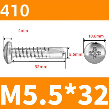 410 Stainless Steel Cross Round Head Self-Drilling Screws (Self-Tapping & Self-Drilling Teardrop Thread Screws) – Fully Hardened Fasteners, Full Specifications from M2.9 to M6.3