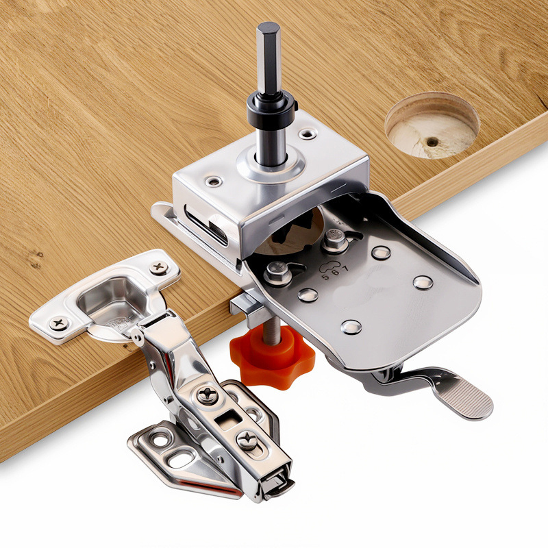 Stainless Steel Hinge Drilling Jig – Adjustable Edge Distance, Quick-Clamp Design for 35mm Hinge Boring on Cabinet & Wardrobe Doors