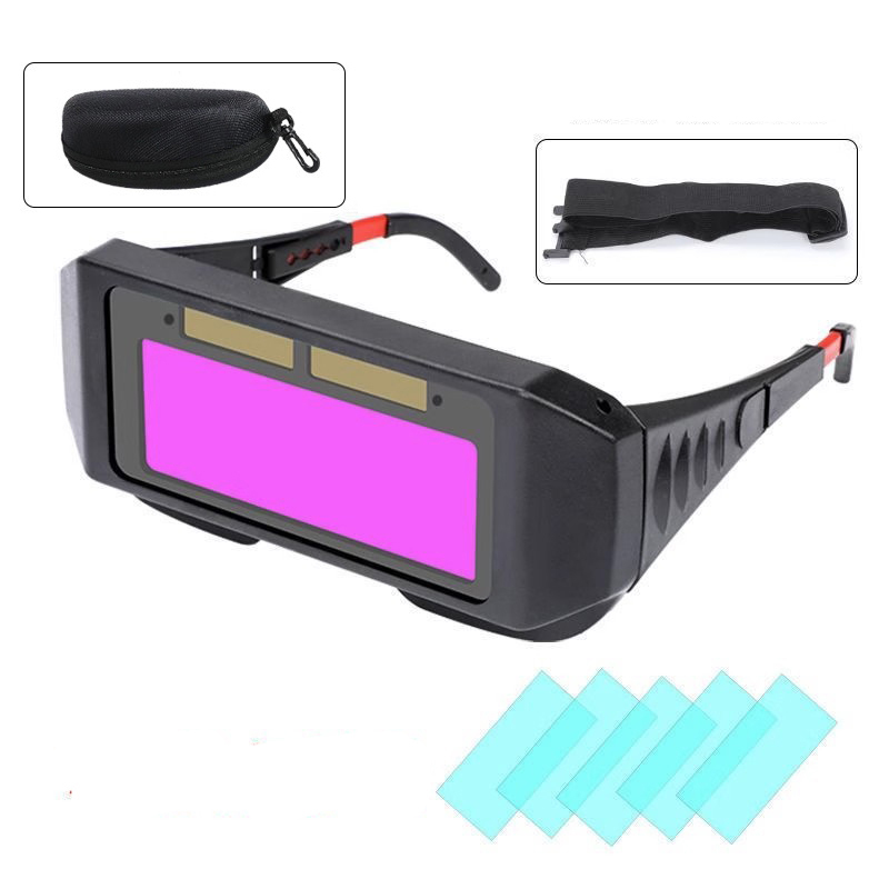 Solar Auto-Darkening Welding Helmet - Argon Arc & Gas Metal Arc Welding Mask, Anti-Arc Eye, Head/Ear Dual Mount, Includes Protective Plates