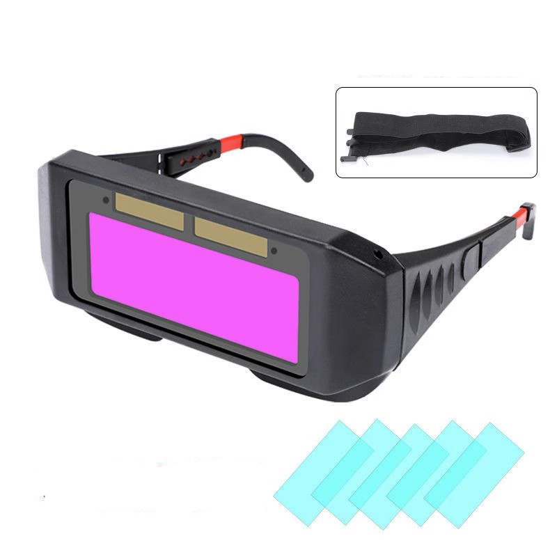 Solar Auto-Darkening Welding Helmet - Argon Arc & Gas Metal Arc Welding Mask, Anti-Arc Eye, Head/Ear Dual Mount, Includes Protective Plates