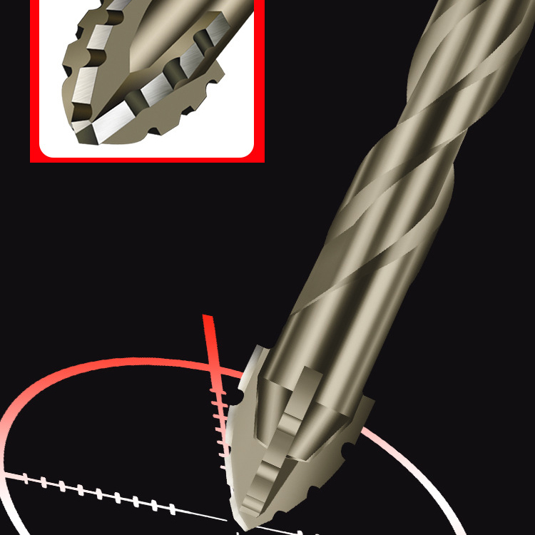 Industrial-Grade 4-Cutter Serrated Eccentric Drill Bit for Porcelain Tiles – Multi-Purpose Ceramic, Glass, Marble Drilling Tool – High-Efficiency Wear-Resistant Alloy Steel