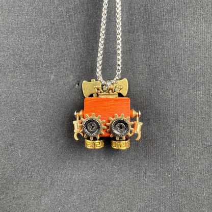Handmade Steampunk Robot Pendant - Redwood Keychain, Phone Charm & Adjustable Unisex Necklace | Unique Gift