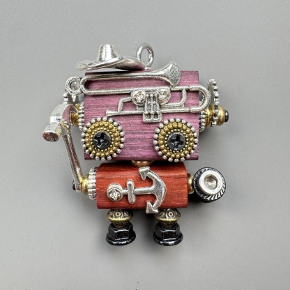 Wearable Steampunk Robot Art - Multi-Function Wooden Charm for Jewelry, Keys & Tech, Unique Geek Culture Accessory
