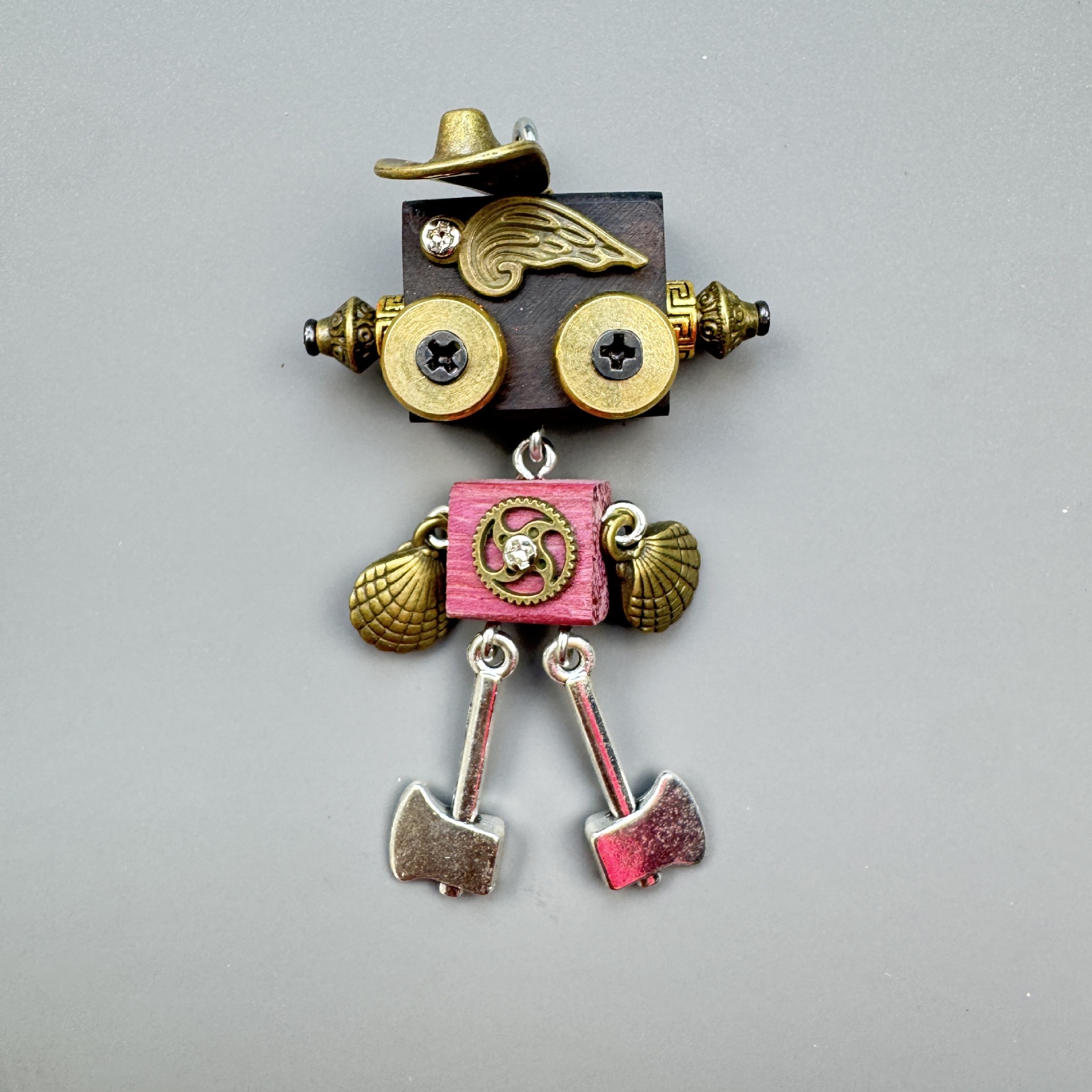 Handmade Punk Robot Pendant - Multi-Style Display Piece for Market Stall, Keychain, Phone Charm & Unisex Necklace