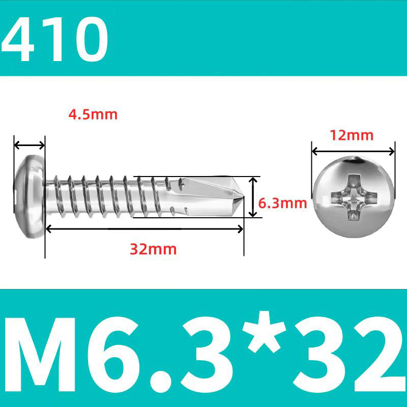 410 Stainless Steel Cross Round Head Self-Drilling Screws (Self-Tapping & Self-Drilling Teardrop Thread Screws) – Fully Hardened Fasteners, Full Specifications from M2.9 to M6.3