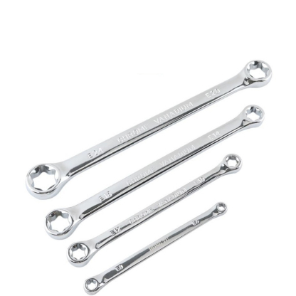 E-Type Double Head Mirror Finish Hex Torx Wrench Set - Professional Automotive Round Head 6-Point Star Sockets, 4-PC Chrome Vanadium Steel, Thickened Anti-Slip Tool Kit