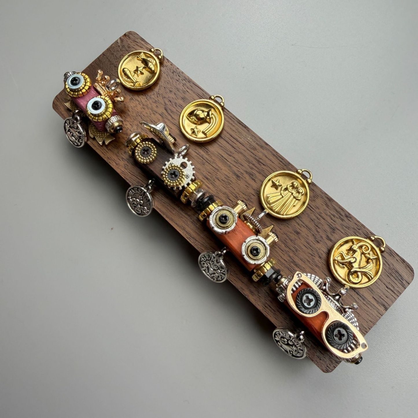 Zodiac Steampunk Robot Pendant - 12 Signs Handmade Wooden Charm for Necklace & Keychain, Unique Astrology Accessory
