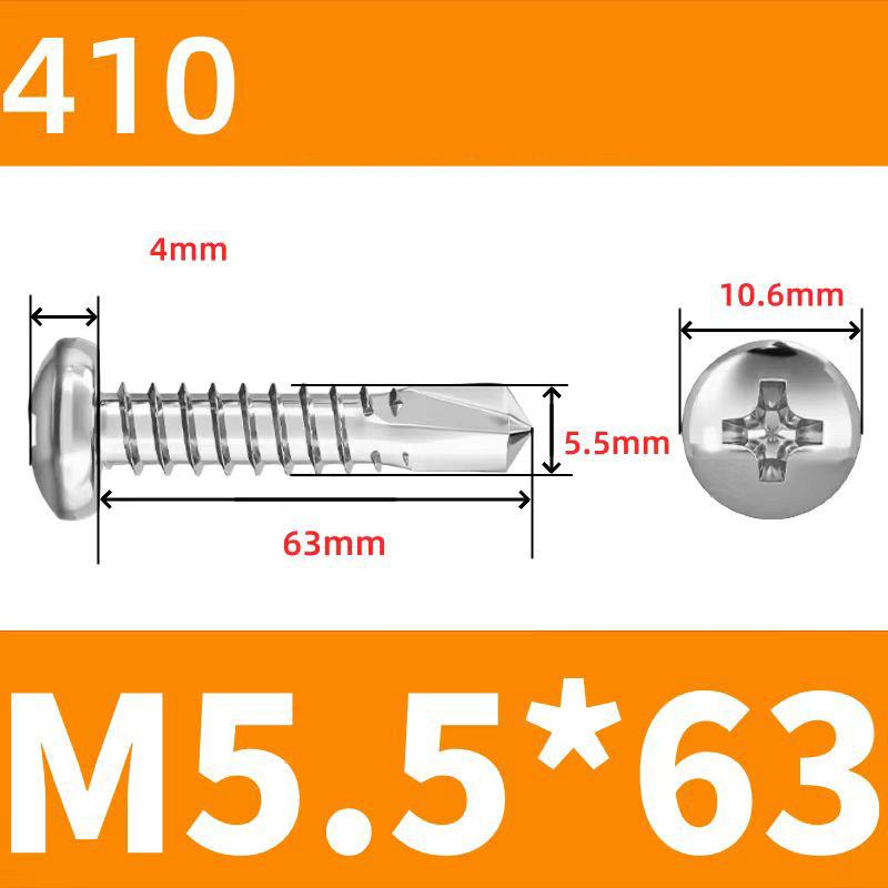 410 Stainless Steel Cross Round Head Self-Drilling Screws (Self-Tapping & Self-Drilling Teardrop Thread Screws) – Fully Hardened Fasteners, Full Specifications from M2.9 to M6.3