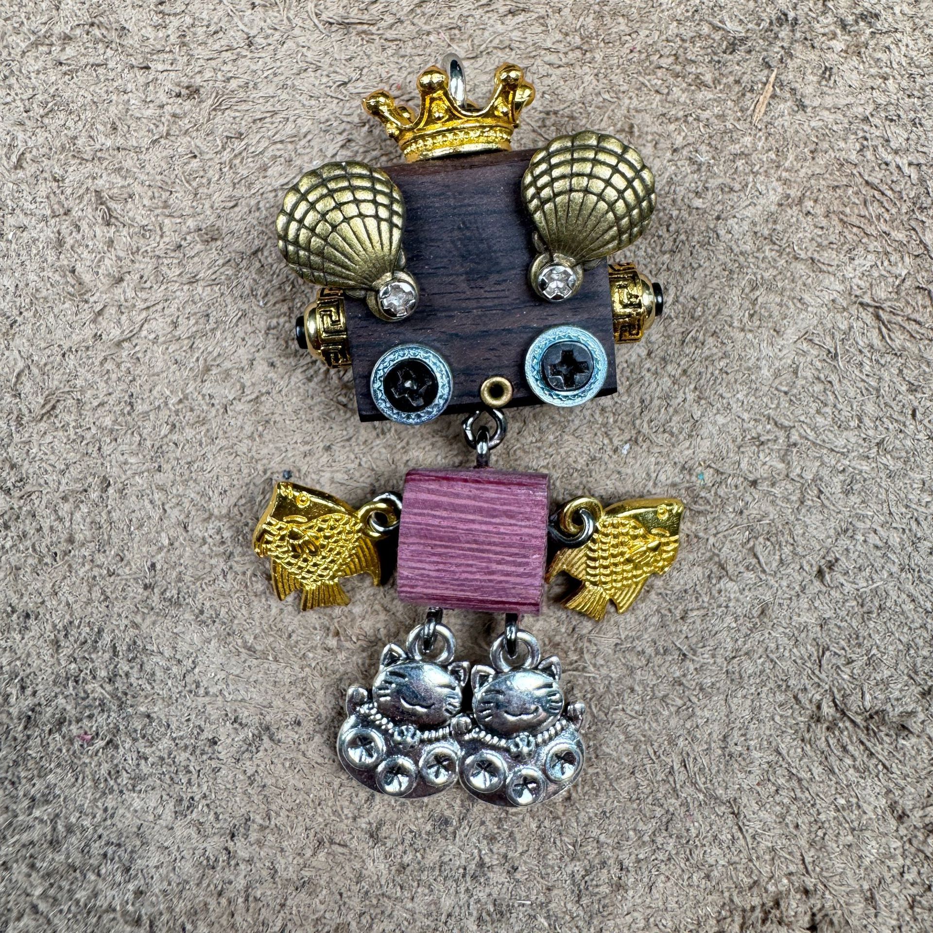 Handmade Wood & Punk Robot Charm - Your Perfect Daily Companion as a Necklace Pendant or Keychain, Unisex Artisan Piece