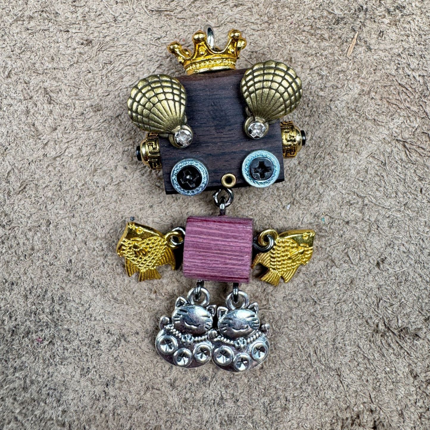 Handmade Wood & Punk Robot Charm - Your Perfect Daily Companion as a Necklace Pendant or Keychain, Unisex Artisan Piece