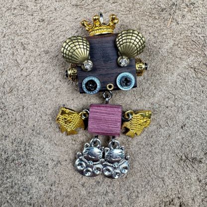 Handmade Wood & Punk Robot Charm - Your Perfect Daily Companion as a Necklace Pendant or Keychain, Unisex Artisan Piece