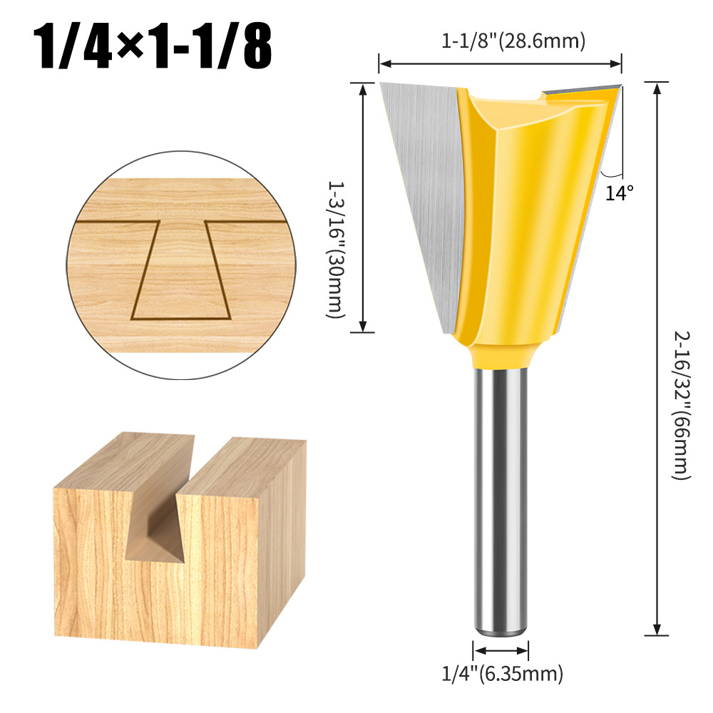 Dovetail Slot Bit - 1/4" & 1/2" Shank - Woodworking Router Bit for Dovetail Joints, Trim, and Edge Profiling - Teflon Coated