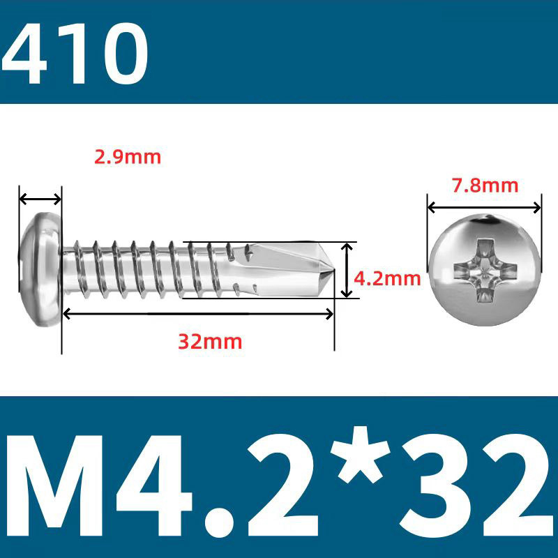 410 Stainless Steel Cross Round Head Self-Drilling Screws (Self-Tapping & Self-Drilling Teardrop Thread Screws) – Fully Hardened Fasteners, Full Specifications from M2.9 to M6.3