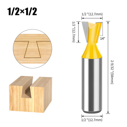 Dovetail Slot Bit - 1/4" & 1/2" Shank - Woodworking Router Bit for Dovetail Joints, Trim, and Edge Profiling - Teflon Coated