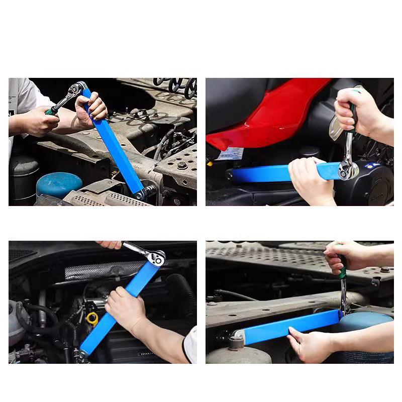 Dual-Head Ratcheting Extension Wrench – Adjustable Metal Universal Wrench for Tight Spaces with 2-Way Ratchet & 4 Adapters