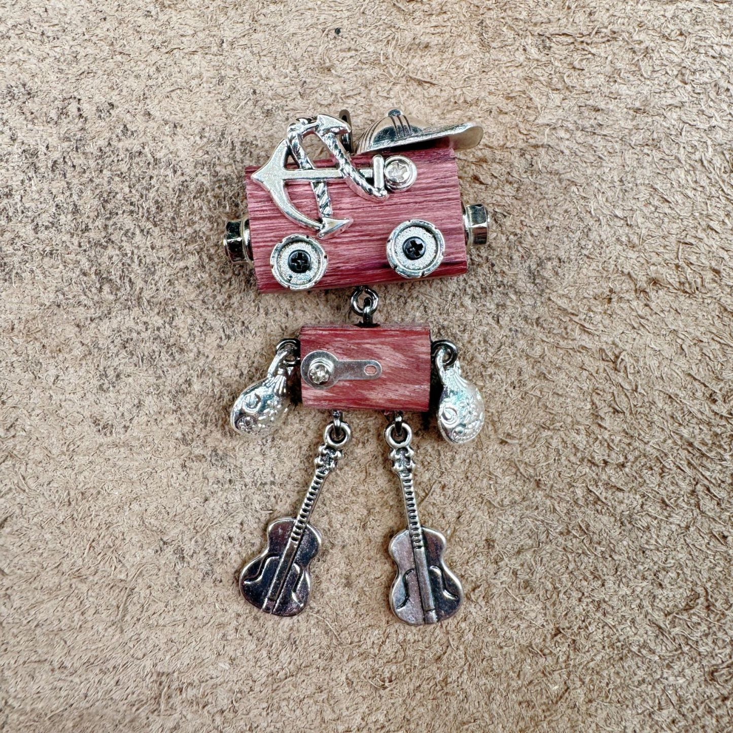 Handmade Punk Robot Wooden Pendant - Multi-Function Keychain, Phone Charm & Unisex Necklace | Stall Display Figurine
