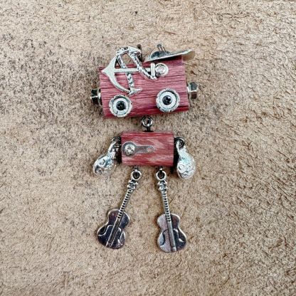Handmade Punk Robot Wooden Pendant - Multi-Function Keychain, Phone Charm & Unisex Necklace | Stall Display Figurine