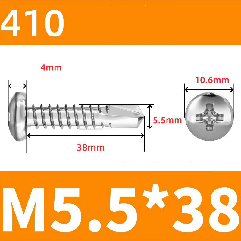 410 Stainless Steel Cross Round Head Self-Drilling Screws (Self-Tapping & Self-Drilling Teardrop Thread Screws) – Fully Hardened Fasteners, Full Specifications from M2.9 to M6.3
