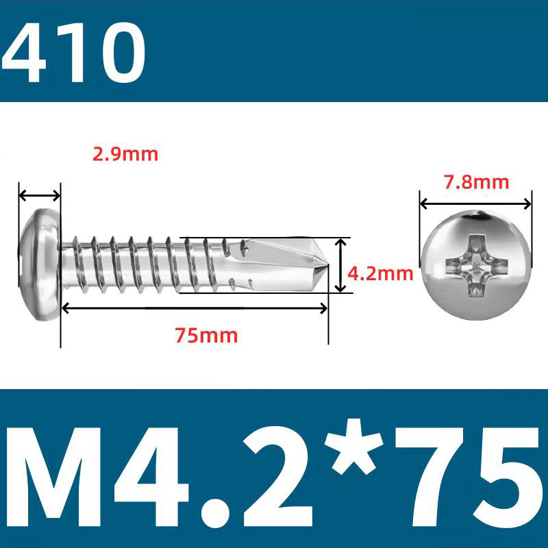 410 Stainless Steel Cross Round Head Self-Drilling Screws (Self-Tapping & Self-Drilling Teardrop Thread Screws) – Fully Hardened Fasteners, Full Specifications from M2.9 to M6.3