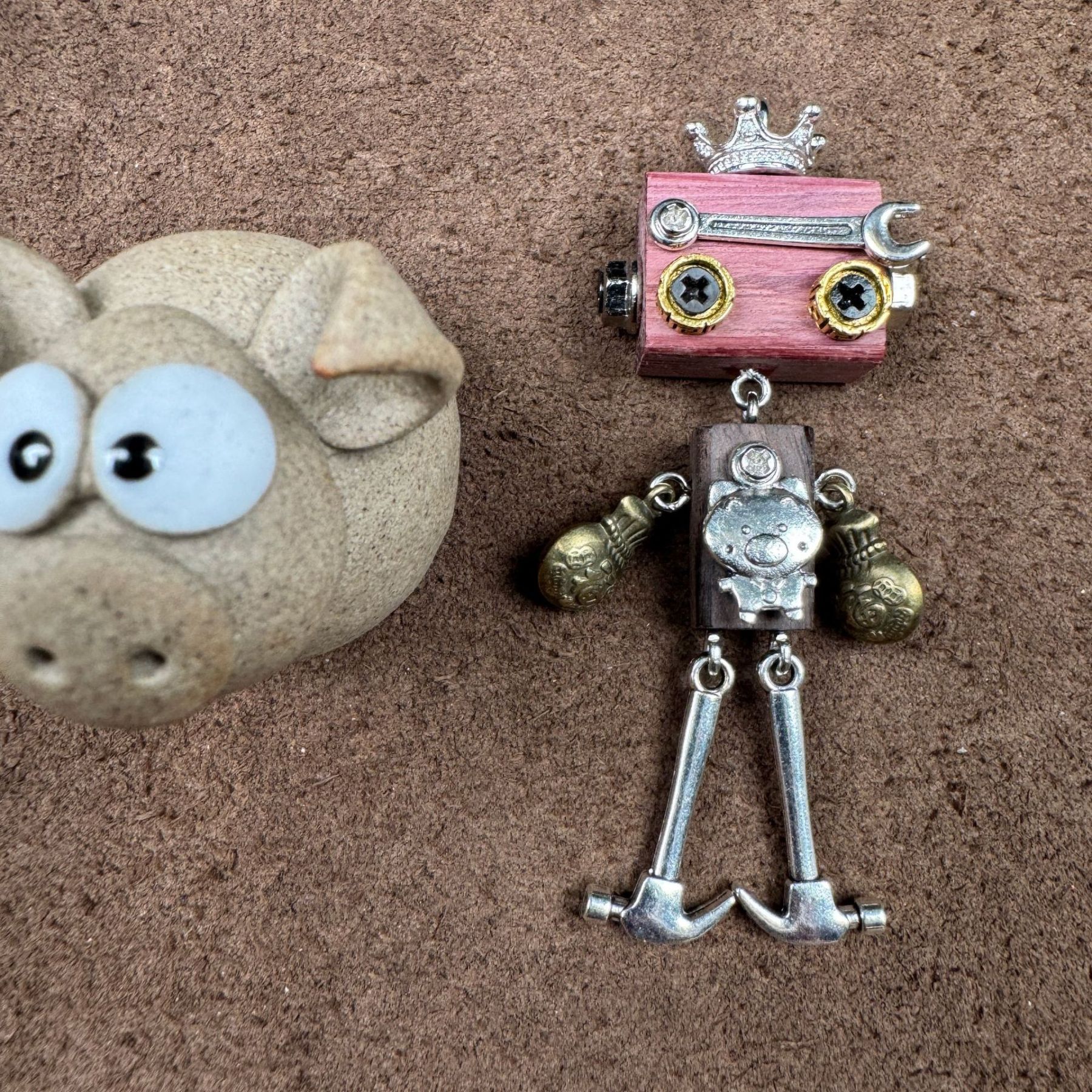 Personalized Zodiac Gift - Punk Robot Animal Keychain, Handmade Wooden Necklace Pendant with 12 Chinese Zodiac Signs