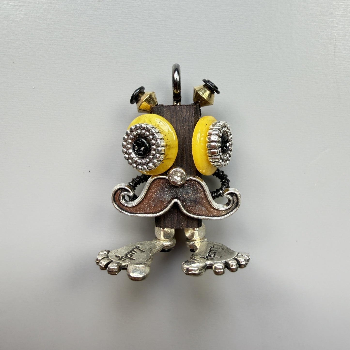 Handmade Punk Robot Pendant - Quirky Wooden Keychain, Phone Charm & Necklace Charm for Men and Women - Steampunk Gothic Geek Accessory