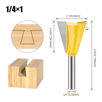 Dovetail Slot Bit - 1/4" & 1/2" Shank - Woodworking Router Bit for Dovetail Joints, Trim, and Edge Profiling - Teflon Coated