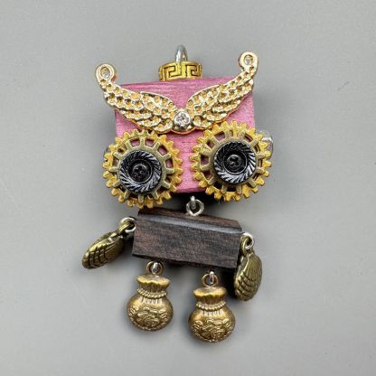 Unique Steampunk Robot Storytelling Piece - Handmade Wooden Pendant for Daily Carry, Unisex Jewelry & Tech Accessory