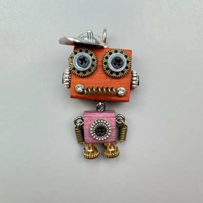 Original Punk Robot Keychain & Pendant - Handmade Wooden Necklace Charm, Detachable Phone Chain, Small Novelty Gift