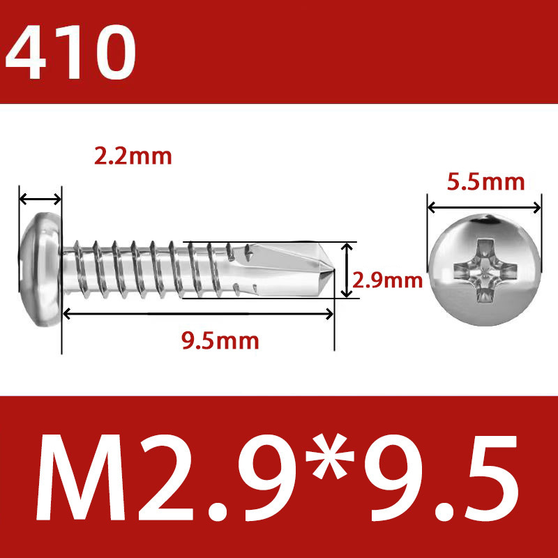 410 Stainless Steel Cross Round Head Self-Drilling Screws (Self-Tapping & Self-Drilling Teardrop Thread Screws) – Fully Hardened Fasteners, Full Specifications from M2.9 to M6.3