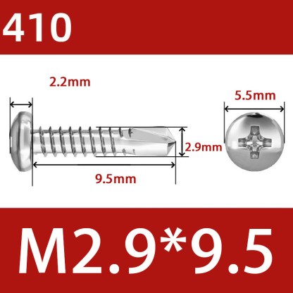 410 Stainless Steel Cross Round Head Self-Drilling Screws (Self-Tapping & Self-Drilling Teardrop Thread Screws) – Fully Hardened Fasteners, Full Specifications from M2.9 to M6.3