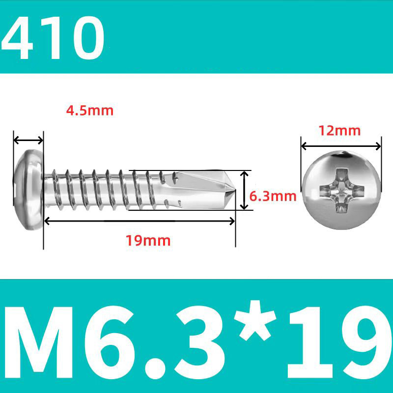 410 Stainless Steel Cross Round Head Self-Drilling Screws (Self-Tapping & Self-Drilling Teardrop Thread Screws) – Fully Hardened Fasteners, Full Specifications from M2.9 to M6.3