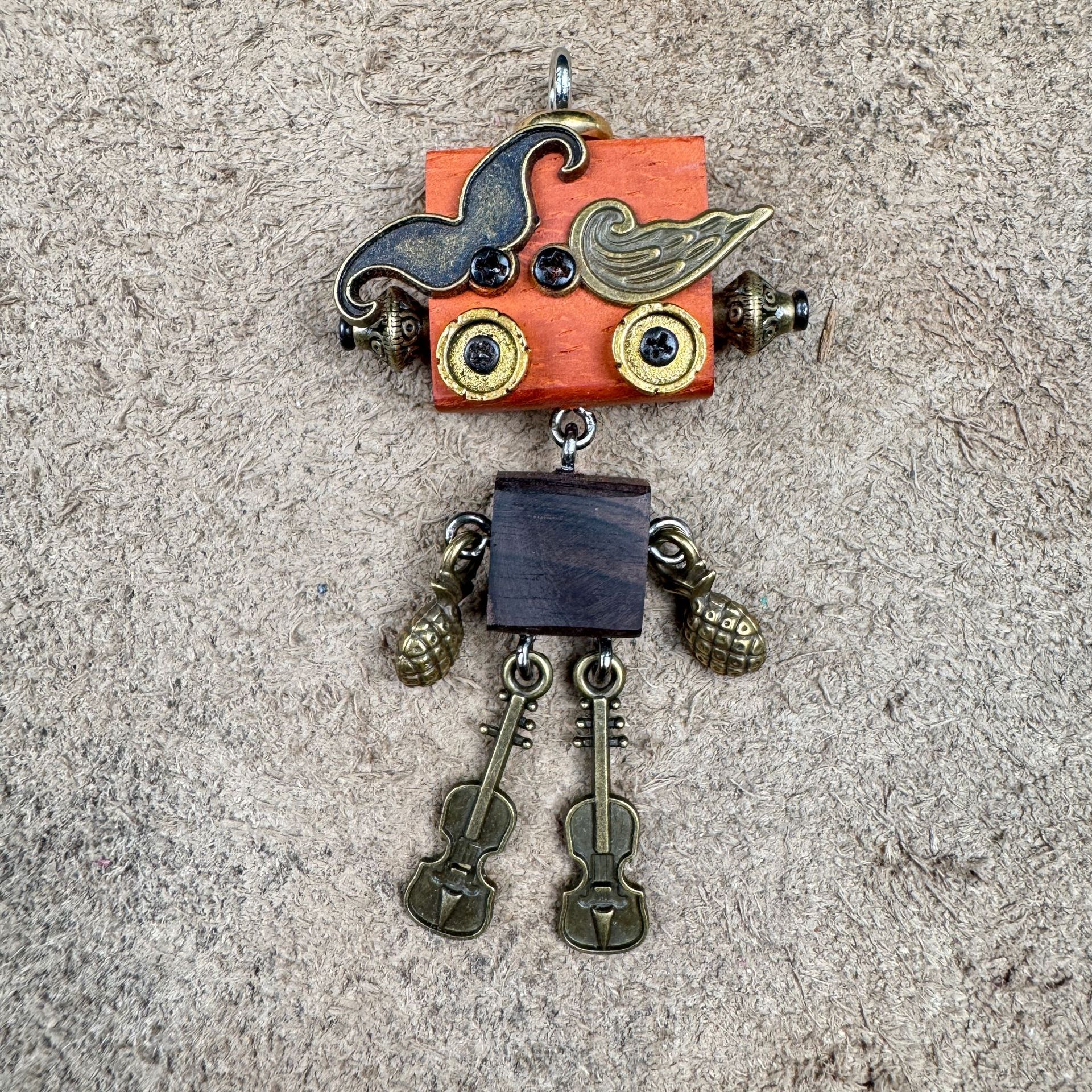 Handmade Wood & Punk Robot Charm - Your Perfect Daily Companion as a Necklace Pendant or Keychain, Unisex Artisan Piece