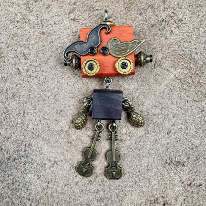 Handmade Wood & Punk Robot Charm - Your Perfect Daily Companion as a Necklace Pendant or Keychain, Unisex Artisan Piece