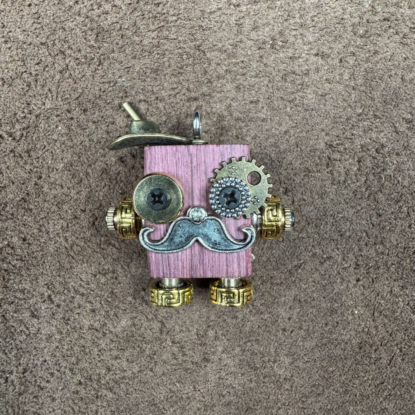 Original Handmade Punk Robot Pendant - Artisan Wooden Keychain & Phone Charm, Unique Unisex Necklace Accessory