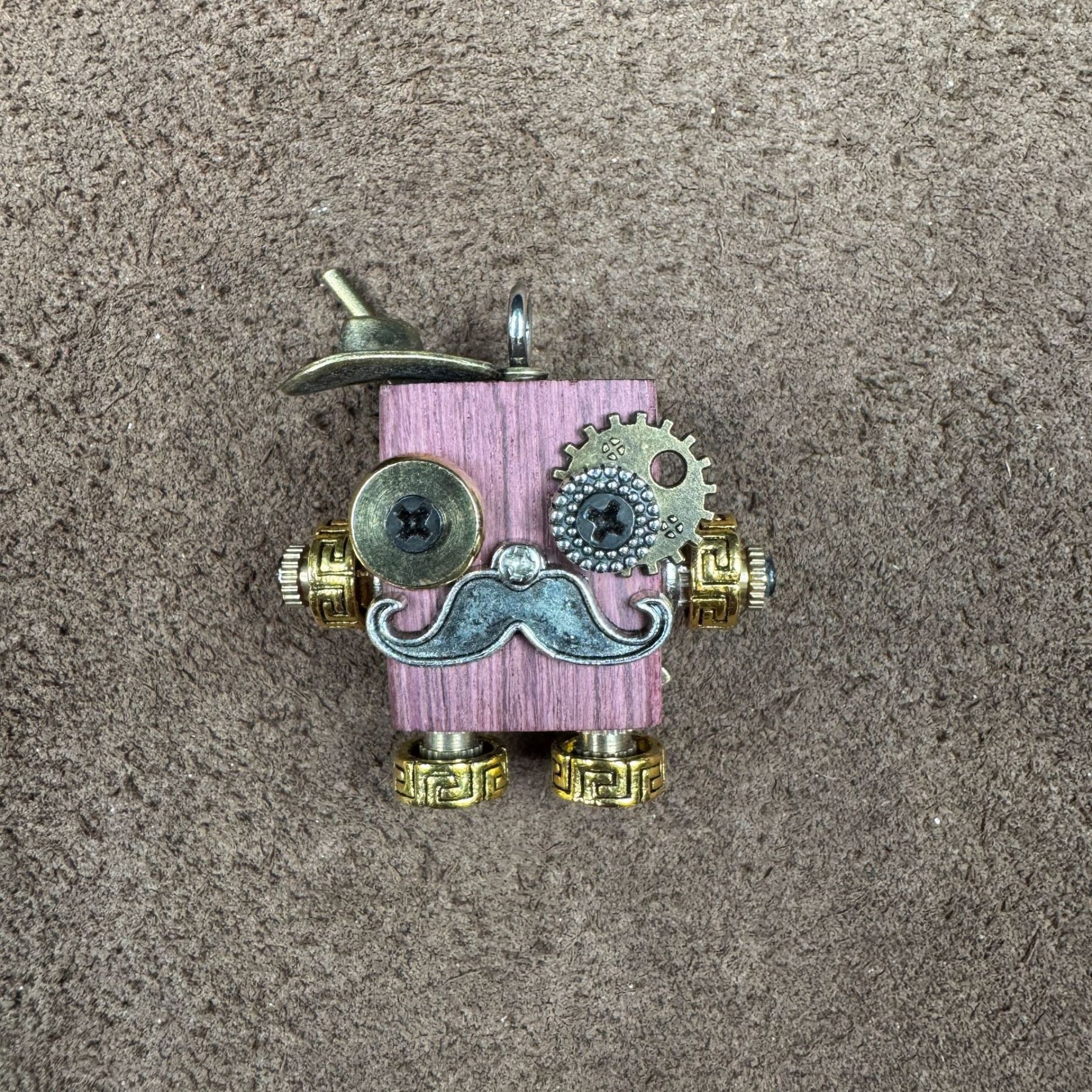 Original Handmade Punk Robot Pendant - Artisan Wooden Keychain & Phone Charm, Unique Unisex Necklace Accessory