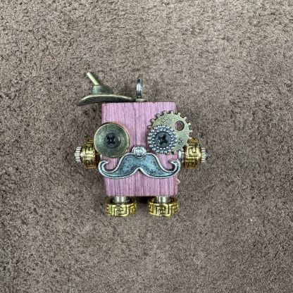 Original Handmade Punk Robot Pendant - Artisan Wooden Keychain & Phone Charm, Unique Unisex Necklace Accessory