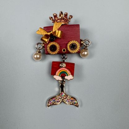 Steampunk Robot Pendant - Handcrafted Wooden Keychain, Necklace Charm & Phone Chain Accessory for Men and Women